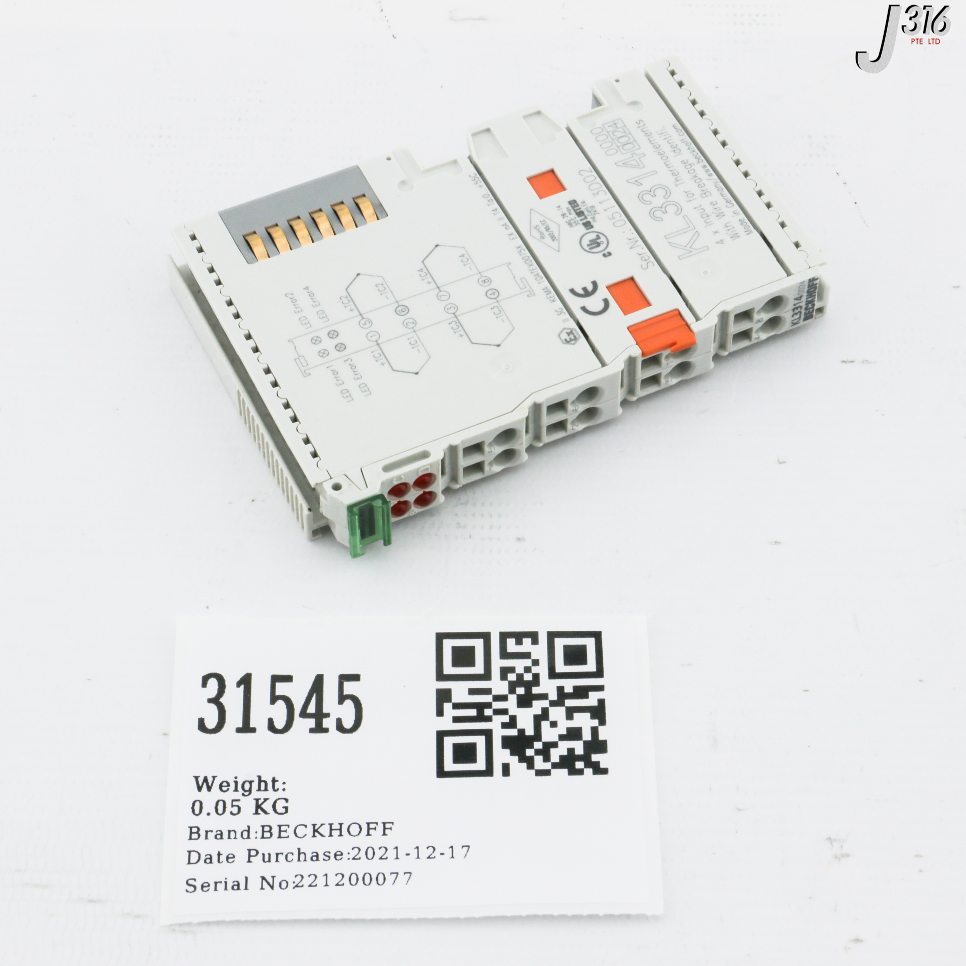 K 31545 BECKHOFF 4-CHANNEL THERMOCOUPLE INPUT TERMINAL (NEW) KL3314